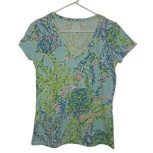 Lilly Pulitzer Size Medium Michele Top Palm Reader Coral Starfish Short Sleeve
